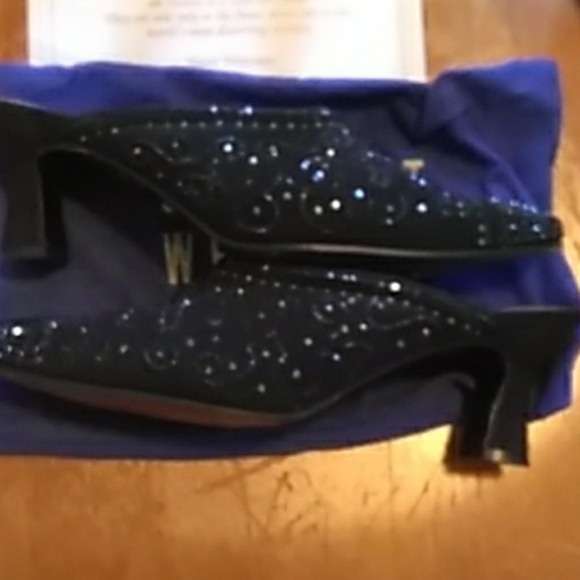 💥S Weitzman Blk.🎆Crystal Mules. 6.5m VINTAGE - Picture 5 of 7